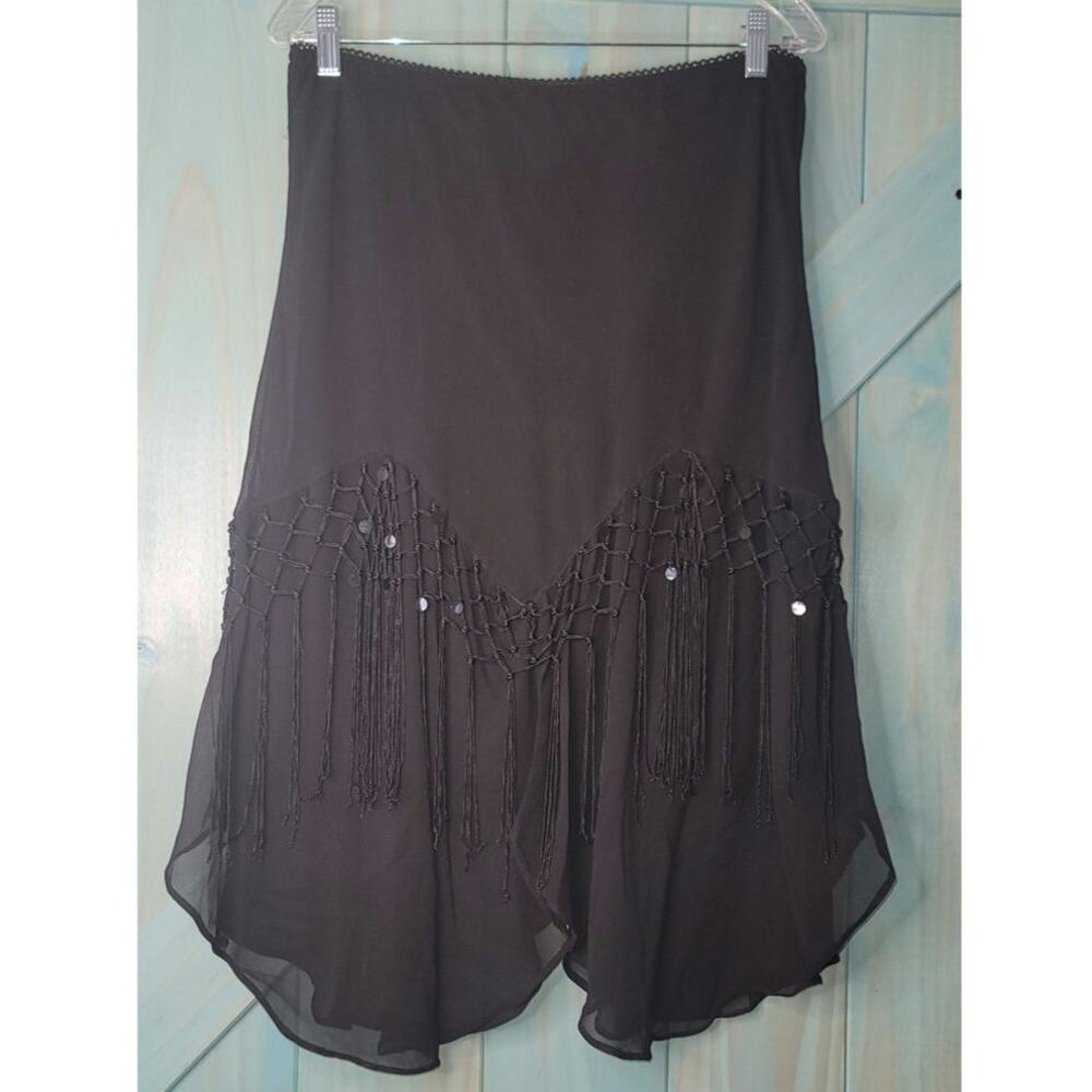 Black Beaded Fringe Mini Skirt